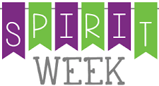 Banner saying Spirit week in green and purple letters 