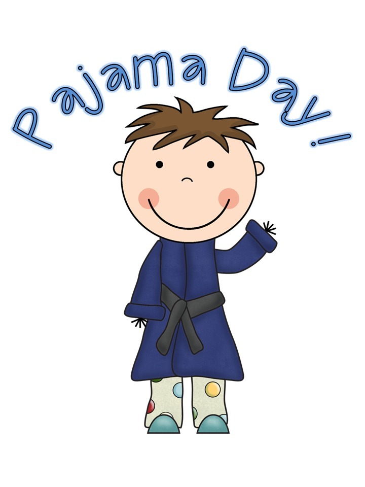 Boy wearing Pajamas with banner saying pajama day