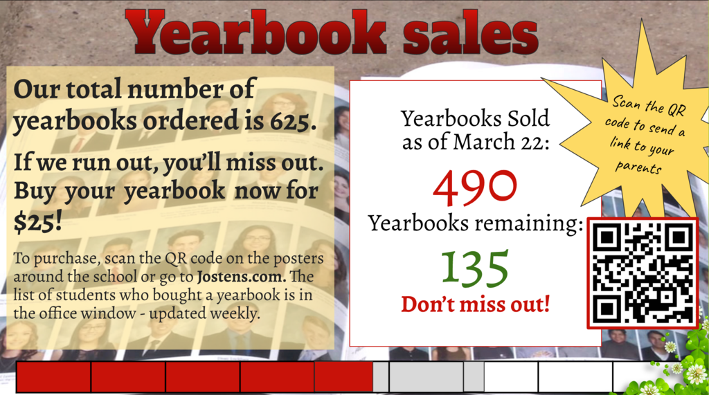 Reminder to purchase yearbooks by going to josten.com