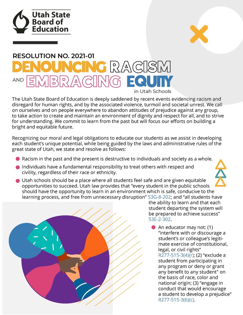Flyer from USBE on Denouncing Racism and Embracing Equity